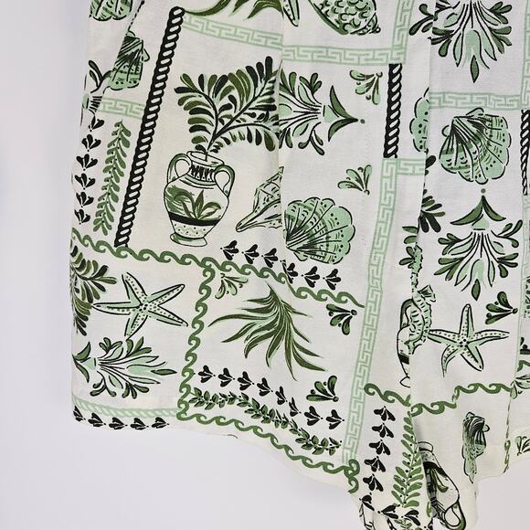 New Midnight Sky White Green Shell Print High Waist Shorts Small Coastal Resort - Picture 8 of 13